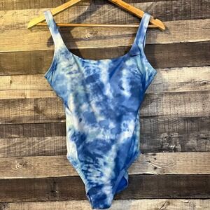 Nike Womens Tie Dye One Piece Swimsuit M Blue White Athletic Swim Summer Beach